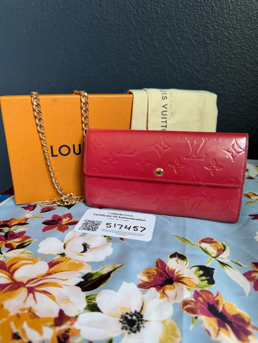 Louis Vuitton Fuchsia Vernis Monogram Chain Wallet